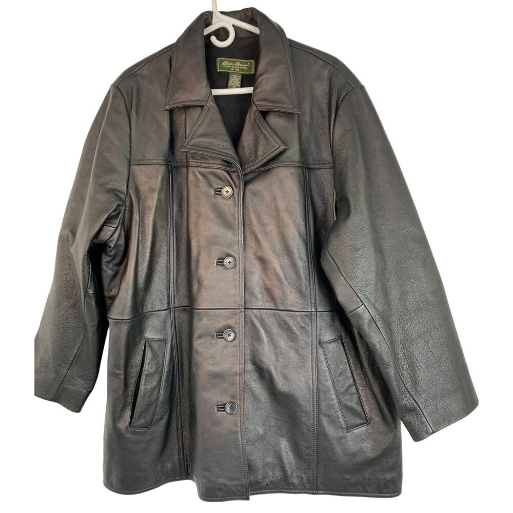 VTG Mens Classic Eddie Bauer Genuine Leather Winter Coat 2X Black Insulated